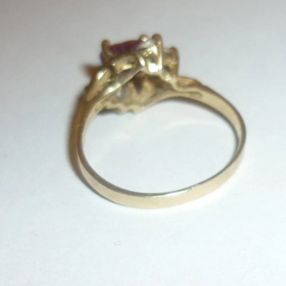 10K Yellow Gold Heart Ruby Diamond Accent Bypass Ring 417 ASK 2.12g Size 7